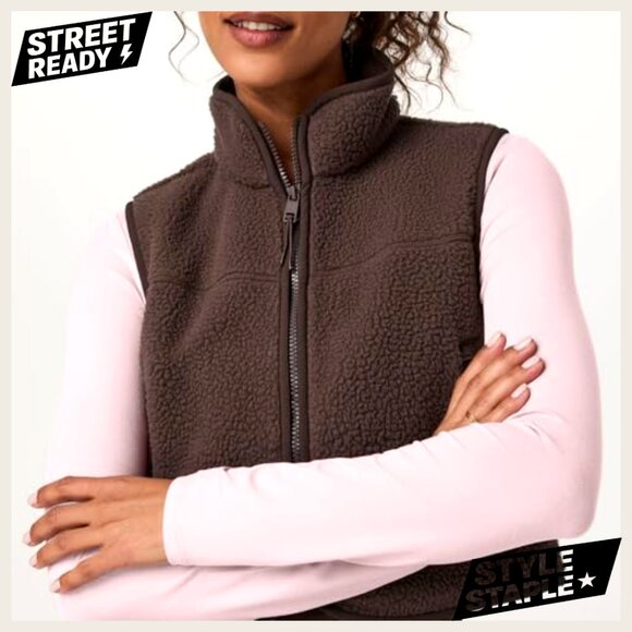 Cropped Sherpa Vest Sleeveless Zip Up Loose Fit Cozy Fall Winter Outerwear - Picture 5 of 7